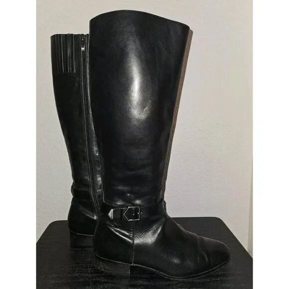 Via Spiga Women's Black All Leather Knee High Heeled Riding Boots 9M