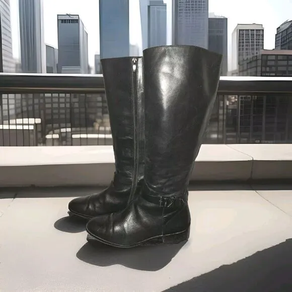 Via Spiga Women's Black All Leather Knee High Heeled Riding Boots 9M