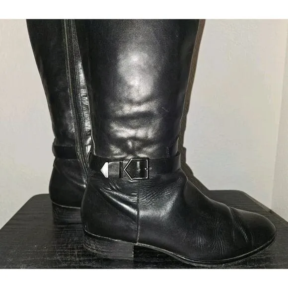 Via Spiga Women's Black All Leather Knee High Heeled Riding Boots 9M