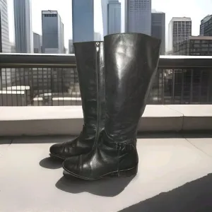 Via Spiga Women's Black All Leather Knee High Heeled Riding Boots 9M
