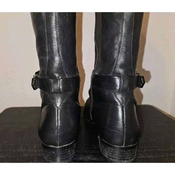 Via Spiga Women's Black All Leather Knee High Heeled Riding Boots 9M