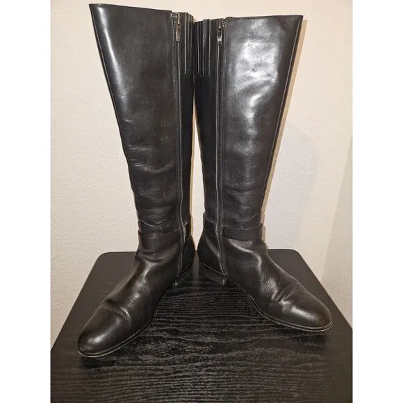 Via Spiga Women's Black All Leather Knee High Heeled Riding Boots 9M