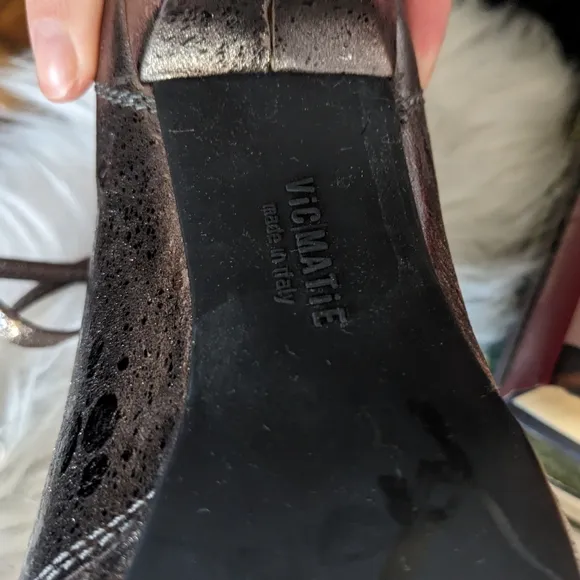 Vic Matie Pewter Metallic Leather Tie Bootie