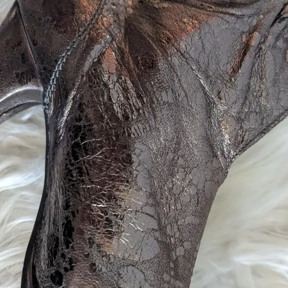 Vic Matie Pewter Metallic Leather Tie Bootie