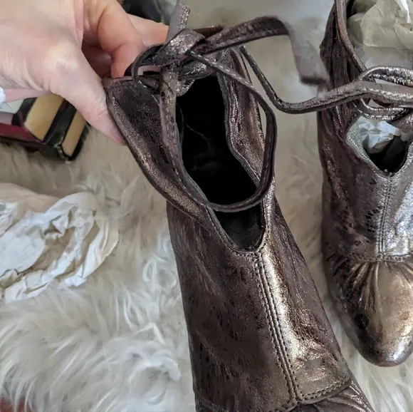 Vic Matie Pewter Metallic Leather Tie Bootie