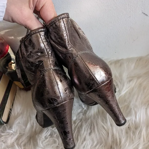 Vic Matie Pewter Metallic Leather Tie Bootie