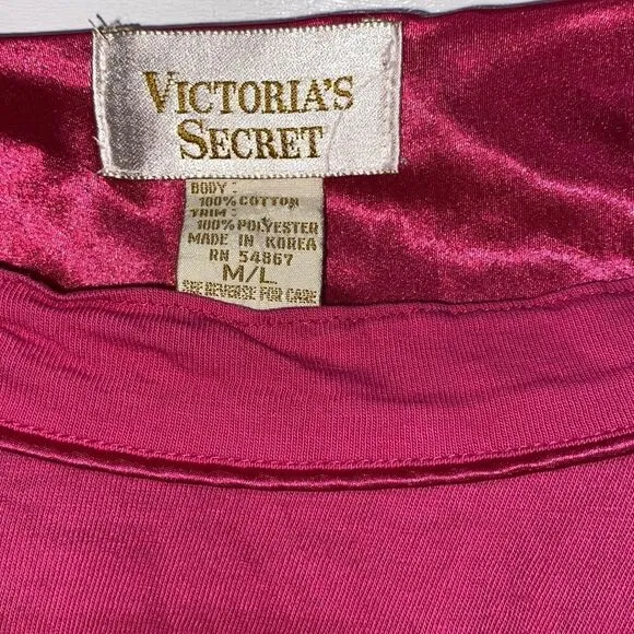 Victoria's Secret Women's Pink Embroidered Pocket 3/4 Sleeve Night Shirt Sz M/L