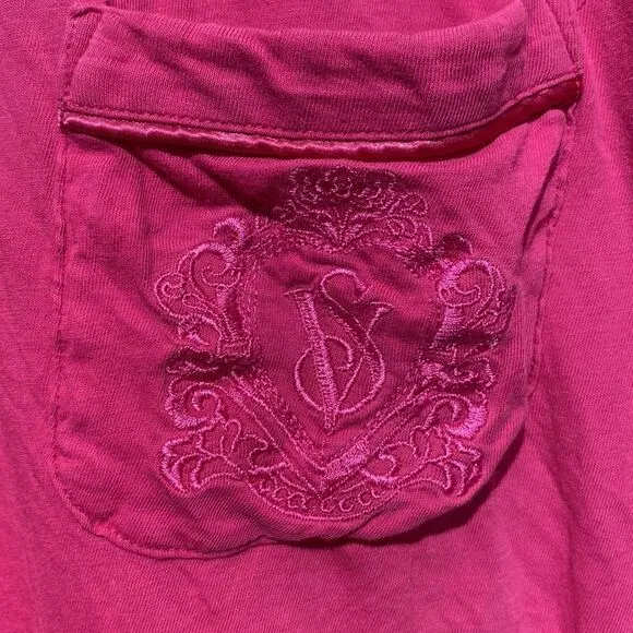Victoria's Secret Women's Pink Embroidered Pocket 3/4 Sleeve Night Shirt Sz M/L