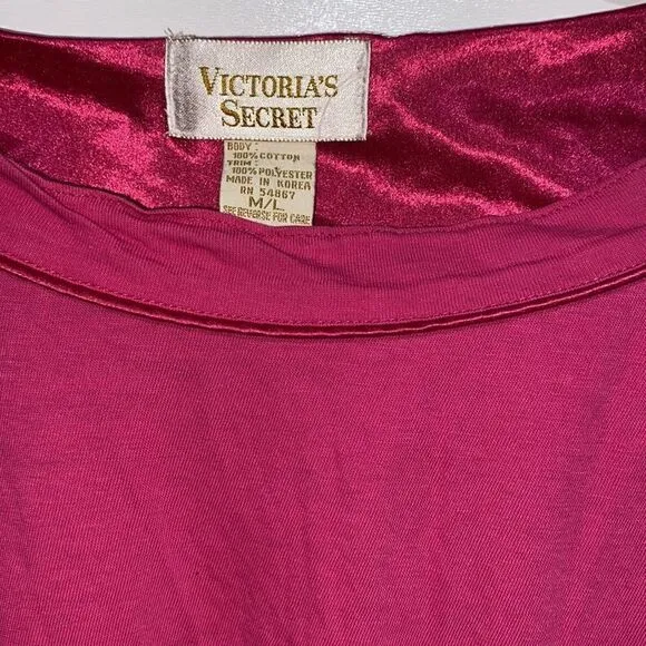 Victoria's Secret Women's Pink Embroidered Pocket 3/4 Sleeve Night Shirt Sz M/L