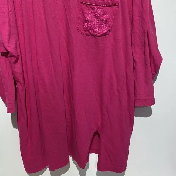 Victoria's Secret Women's Pink Embroidered Pocket 3/4 Sleeve Night Shirt Sz M/L