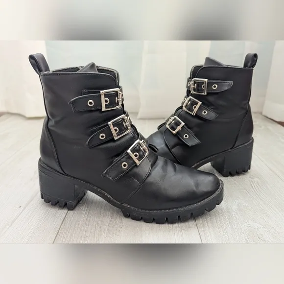 Vimoda Black high-heeled ankle boots with buckles Zippers Woman's Size 8.5