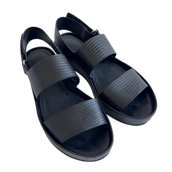 Vince Black Genuine Leather Double Strap Adjustable Platform Sandals 36.5 6.5