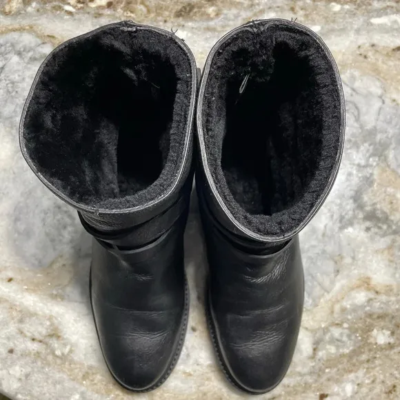 Vince Cagney Shearling Motorcycle Black Leather Boots Women’s 7.5
