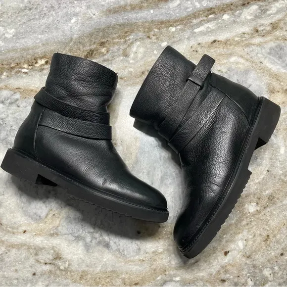 Vince Cagney Shearling Motorcycle Black Leather Boots Women’s 7.5