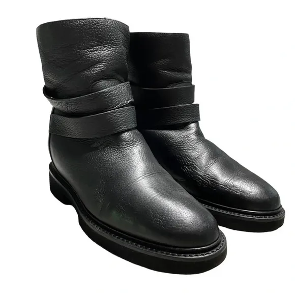 Vince Cagney Shearling Motorcycle Black Leather Boots Women’s 7.5