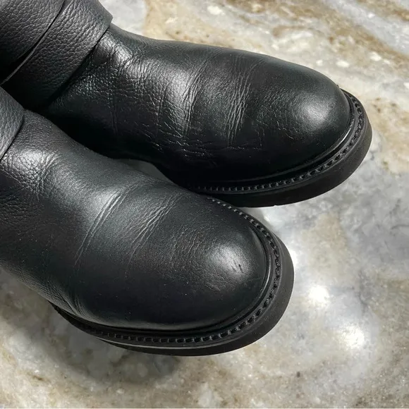 Vince Cagney Shearling Motorcycle Black Leather Boots Women’s 7.5