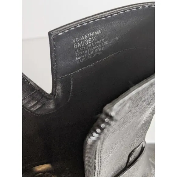 Vince Camuto 6 black leather Wethima boots motorcycle boots gold strap buckle