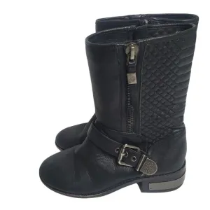 Vince Camuto &quot;Whynn&quot; Black Motorcycle Boots Silver Hardware Sz 8 Combat Leather