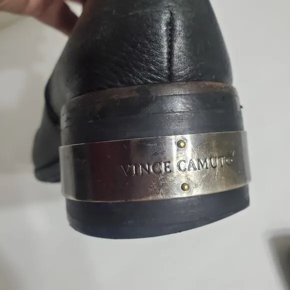 Vince Camuto &quot;Whynn&quot; Black Motorcycle Boots Silver Hardware Sz 8 Combat Leather