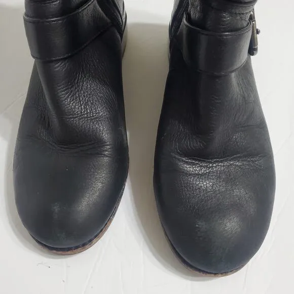 Vince Camuto &quot;Whynn&quot; Black Motorcycle Boots Silver Hardware Sz 8 Combat Leather