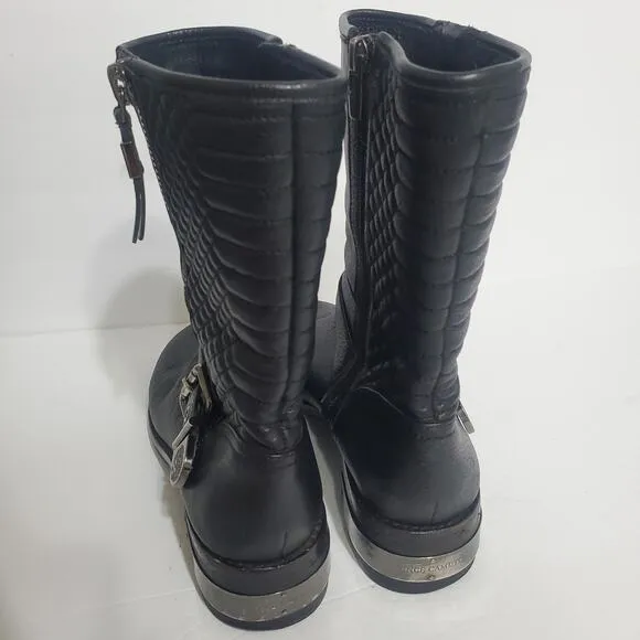 Vince Camuto &quot;Whynn&quot; Black Motorcycle Boots Silver Hardware Sz 8 Combat Leather