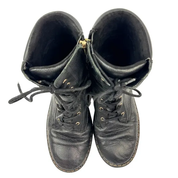 Vince Camuto Black Leather Combat Motorcycle Boots with Buckle - Womens Size 6.5