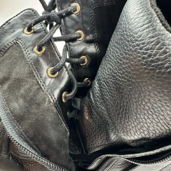 Vince Camuto Black Leather Combat Motorcycle Boots with Buckle - Womens Size 6.5