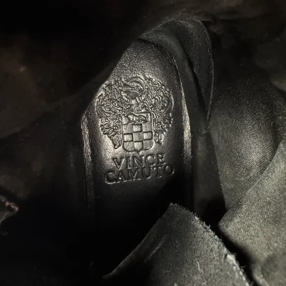 Vince Camuto Black Leather Combat Motorcycle Boots with Buckle - Womens Size 6.5
