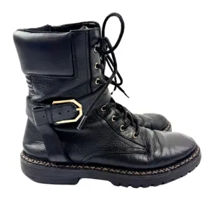 Vince Camuto Black Leather Combat Motorcycle Boots with Buckle - Womens Size 6.5