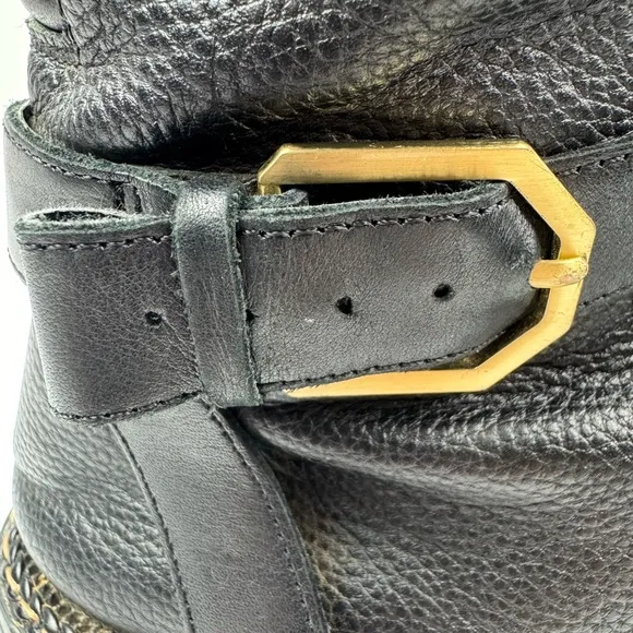 Vince Camuto Black Leather Combat Motorcycle Boots with Buckle - Womens Size 6.5
