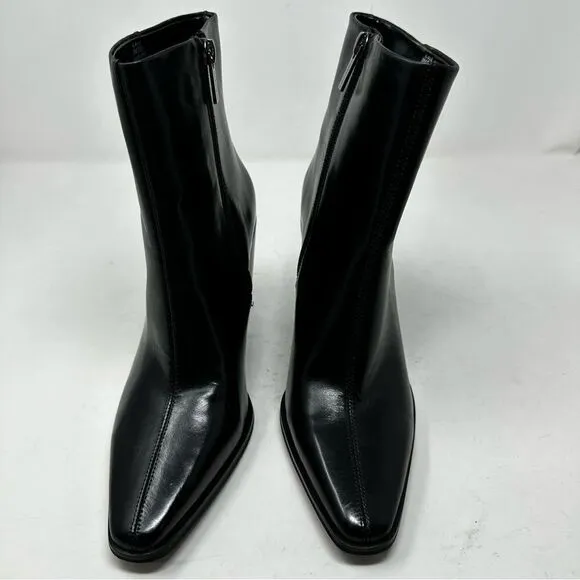 Vince Camuto Black Allie Square Toe Leather Boots Size 9.5