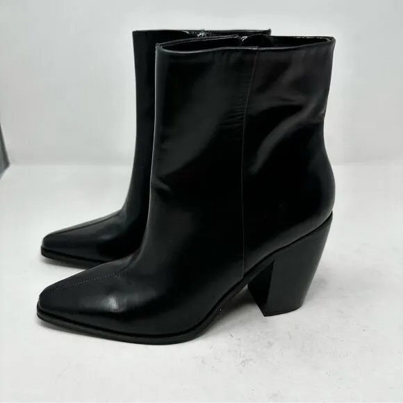 Vince Camuto Black Allie Square Toe Leather Boots Size 9.5