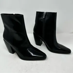 Vince Camuto Black Allie Square Toe Leather Boots Size 9.5