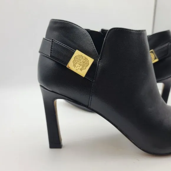 Vince Camuto Bootie Boots Women Lokarie Black Leather Buckle Ankle heel sz 7.5