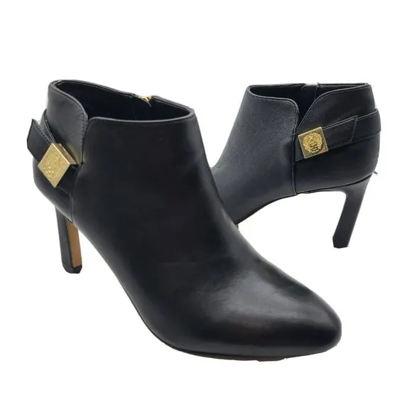 Vince Camuto Bootie Boots Women Lokarie Black Leather Buckle Ankle heel sz 7.5