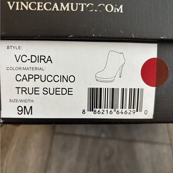 Vince camuto cappuccino true suede ankle heel boots