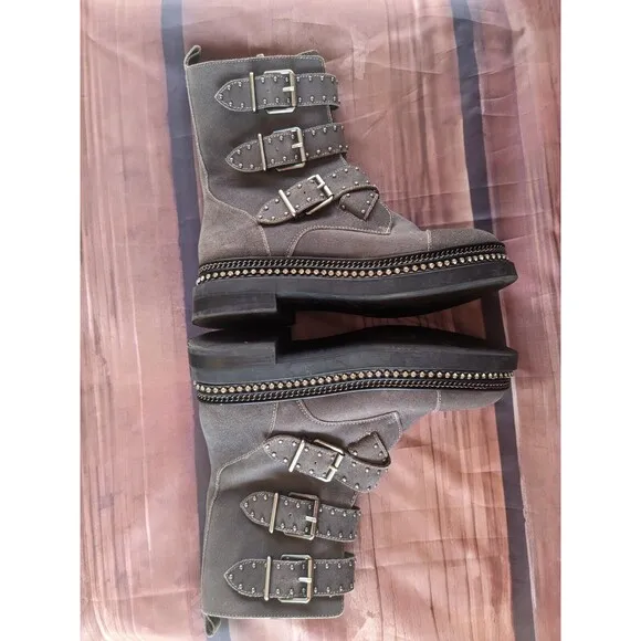 Vince Camuto Leather Studded strappy Women's Boots 7.5 gray
