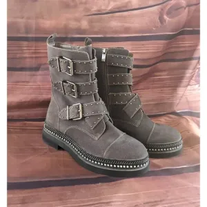 Vince Camuto Leather Studded strappy Women's Boots 7.5 gray