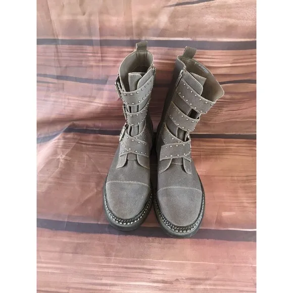 Vince Camuto Leather Studded strappy Women's Boots 7.5 gray