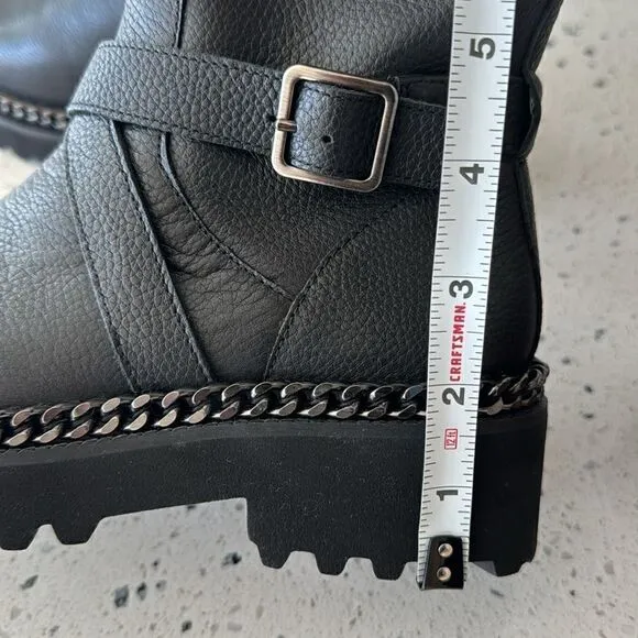 Vince Camuto Messtia Black Leather Moto Combat Boots Lug Sole Women’s Size 5.5