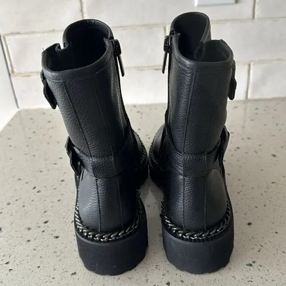 Vince Camuto Messtia Black Leather Moto Combat Boots Lug Sole Women’s Size 5.5
