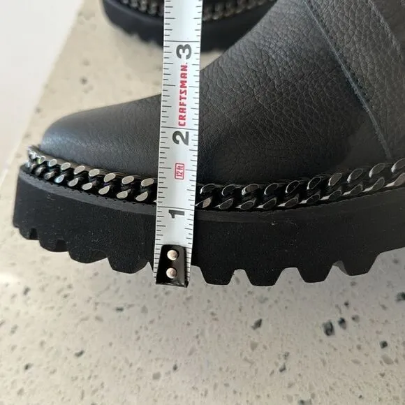 Vince Camuto Messtia Black Leather Moto Combat Boots Lug Sole Women’s Size 5.5