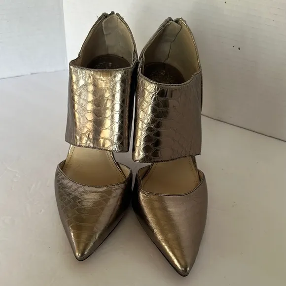 Vince Camuto Metallic Snake Print Cutout Heels - Size 8.5M - Pewter