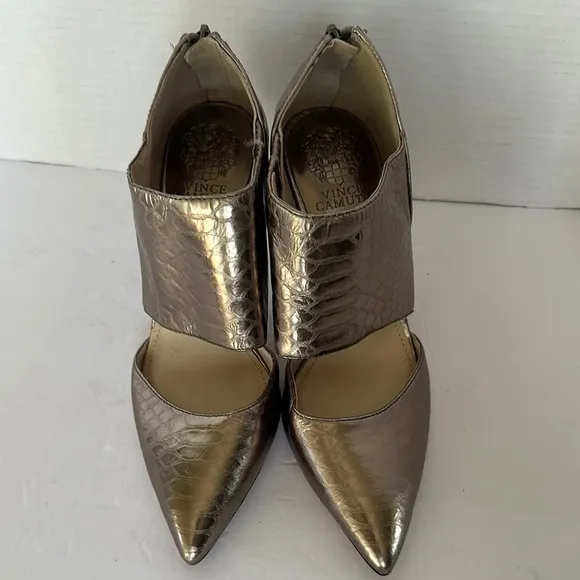 Vince Camuto Metallic Snake Print Cutout Heels - Size 8.5M - Pewter