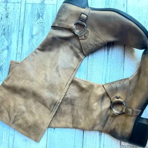 VINCE CAMUTO SHAYLEE LEATHER BROWN DISTRESSED MOTO MOTORCYCLE TALL RIDING BOOTS