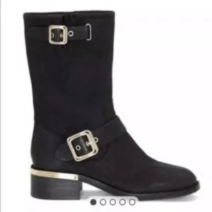 VINCE CAMUTO VC WINDY BLACK MAJICO LEATHER MOTORCYCLE  BOOTS 6.5 NEW IN BOX