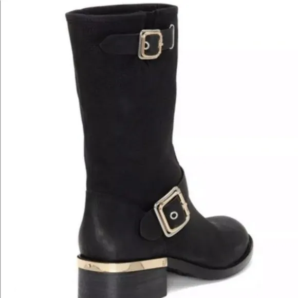 VINCE CAMUTO VC WINDY BLACK MAJICO LEATHER MOTORCYCLE  BOOTS 6.5 NEW IN BOX