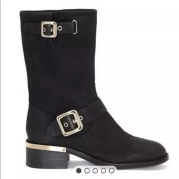 VINCE CAMUTO VC WINDY BLACK MAJICO LEATHER MOTORCYCLE  BOOTS 6.5 NEW IN BOX