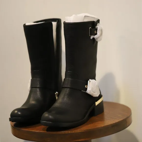 VINCE CAMUTO VC WINDY BLACK MAJICO LEATHER MOTORCYCLE  BOOTS 6.5 NEW IN BOX