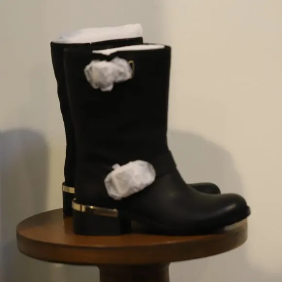 VINCE CAMUTO VC WINDY BLACK MAJICO LEATHER MOTORCYCLE  BOOTS 6.5 NEW IN BOX